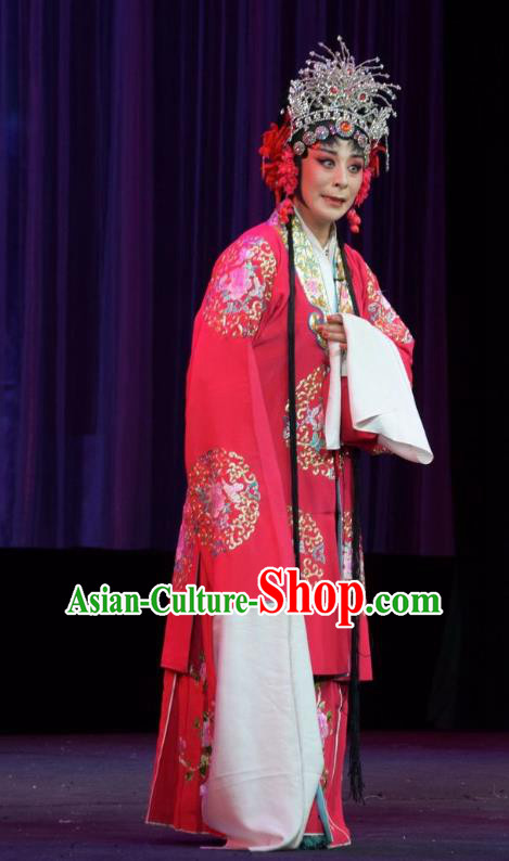Chinese Jin Opera Bride Garment Costumes and Headdress Li Hua Return Tang Traditional Shanxi Opera Young Female Fan Lihua Dress Hua Tan Apparels