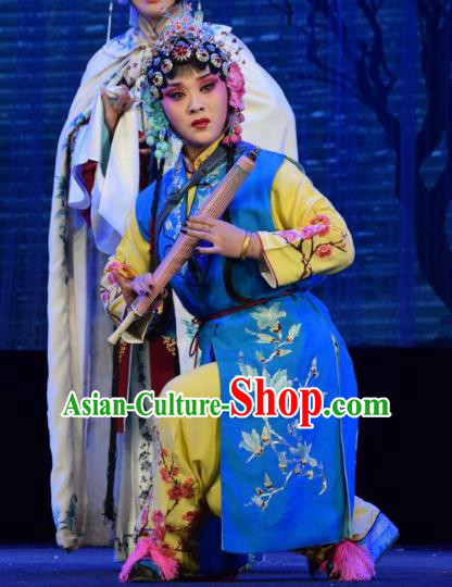 Chinese Jin Opera Maidservant Garment Costumes and Headdress Tao Jin An Traditional Shanxi Opera Xiaodan Dress Young Lady Apparels