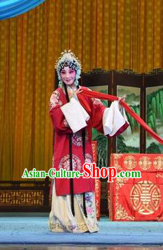 Chinese Jin Opera Actress Wedding Garment Costumes and Headdress Madam White Snake Traditional Shanxi Opera Hua Tan Red Dress Bride Bai Suzhen Apparels
