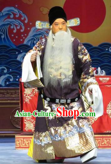 The Story of Jade Bracelet Chinese Bangzi Opera Laosheng Apparels Costumes and Headpieces Traditional Hebei Clapper Opera Elderly Male Garment Censor Chen Zhi Clothing