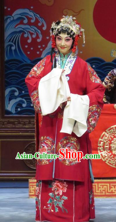 Chinese Hebei Clapper Opera Bride Garment Costumes and Headdress The Story of Jade Bracelet Traditional Bangzi Opera Hua Tan Dress Actress Han Yujie Apparels