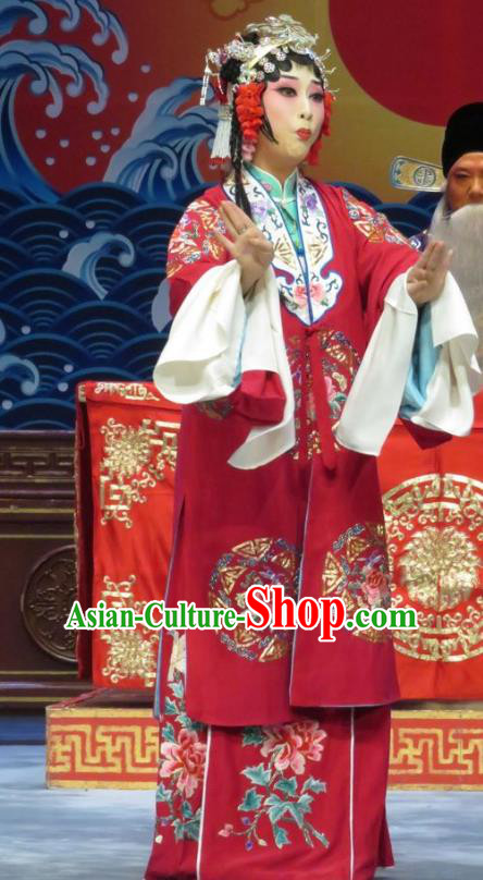 Chinese Hebei Clapper Opera Bride Garment Costumes and Headdress The Story of Jade Bracelet Traditional Bangzi Opera Hua Tan Dress Actress Han Yujie Apparels