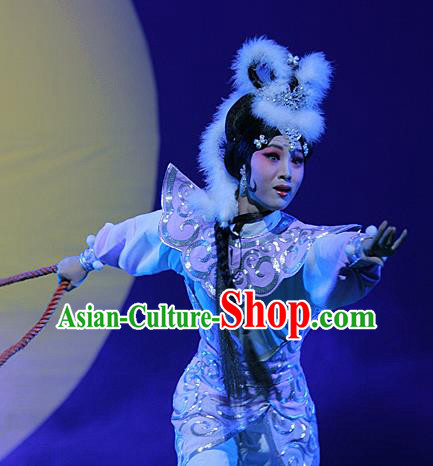 Chinese Hebei Clapper Opera Fairy Garment Costumes and Headdress The Legend of Tenjiku Traditional Bangzi Opera Actress Dress Diva Apparels