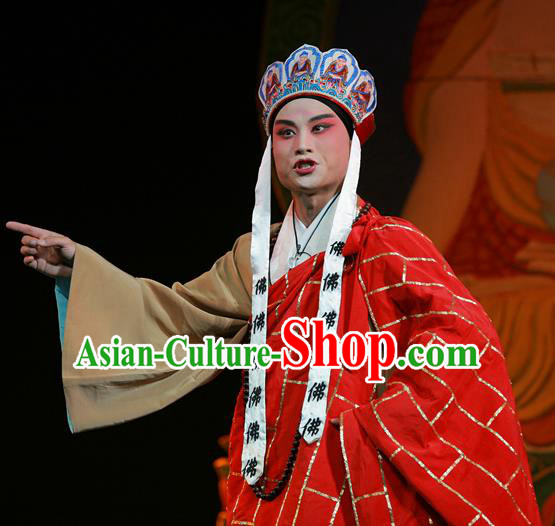 The Legend of Tenjiku Chinese Bangzi Opera Monk Tang Apparels Costumes and Headpieces Traditional Hebei Clapper Opera Young Male Garment Cassock Clothing
