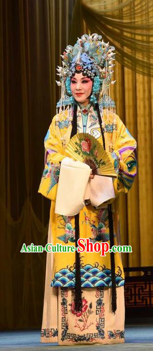 Chinese Jin Opera Court Empress Shen Garment Costumes and Headdress Da Jin Zhi Traditional Shanxi Opera Actress Dress Queen Apparels