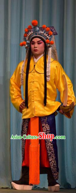 Da Jin Zhi Chinese Shanxi Opera Martial Male Apparels Costumes and Headpieces Traditional Jin Opera Imperial Bodyguard Garment Warrior Clothing