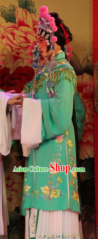 Chinese Jin Opera Maidservant Garment Costumes and Headdress Da Jin Zhi Traditional Shanxi Opera Court Maid Dress Xiaodan Green Apparels