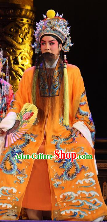 Da Jin Zhi Chinese Shanxi Opera Elderly Male Apparels Costumes and Headpieces Traditional Jin Opera Tang Emperor Garment Laosheng Clothing