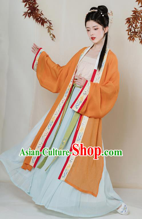 Chinese Song Dynasty Young Lady Embroidered Hanfu Dress Traditional Apparels Ancient Noble Girl Historical Costumes Complete Set for Women