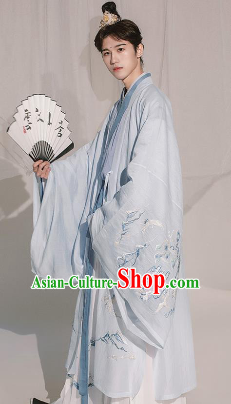 Chinese Jin Dynasty Noble Childe Historical Costumes Traditional Embroidered Apparels Ancient Royal Prince Hanfu Clothing for Men