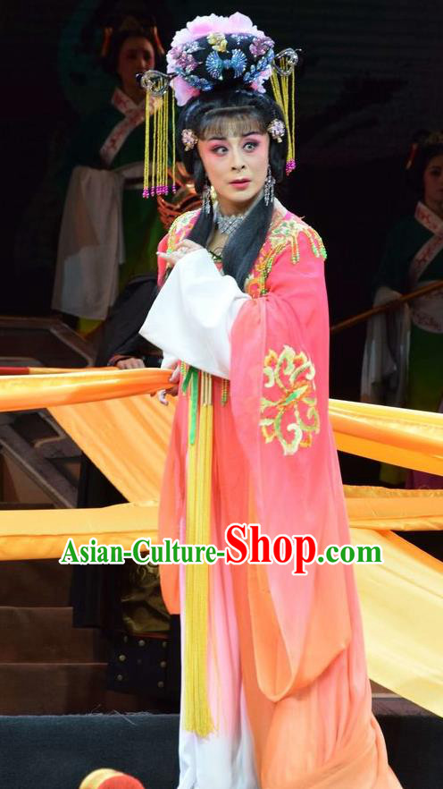 Chinese Jin Opera Palace Lady Wu Meiniang Garment Costumes and Headdress Madam Ruyi Traditional Shanxi Opera Noble Female Dress Imperial Consort Apparels