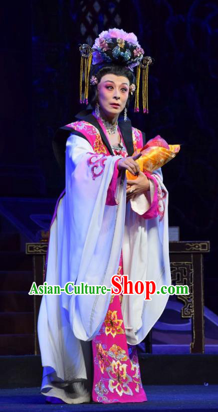 Chinese Jin Opera Imperial Consort Wu Meiniang Garment Costumes and Headdress Madam Ruyi Traditional Shanxi Opera Noble Female Dress Hua Tan Apparels