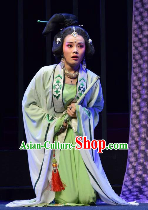 Chinese Jin Opera Noble Consort Xiao Garment Costumes and Headdress Madam Ruyi Traditional Shanxi Opera Court Lady Dress Distress Female Apparels