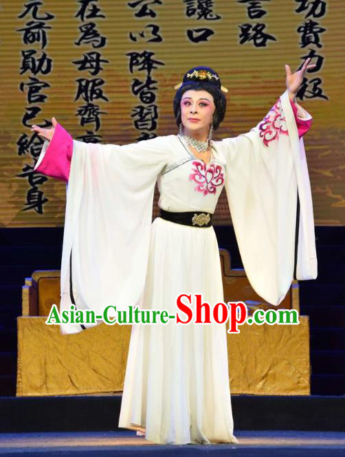 Chinese Jin Opera Noble Queen Garment Costumes and Headdress Madam Ruyi Traditional Shanxi Opera Court Lady White Dress Empress Apparels