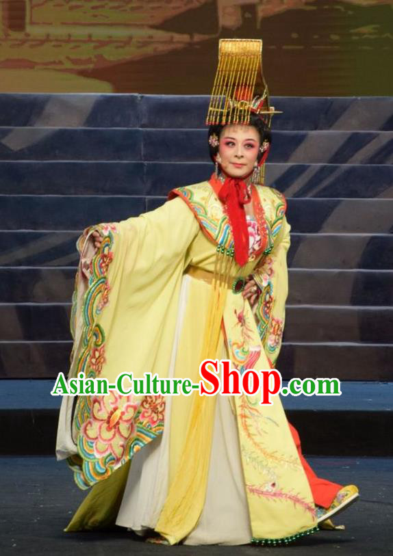 Chinese Jin Opera Queen Wu Zetian Garment Costumes and Headdress Madam Ruyi Traditional Shanxi Opera Court Empress Dress Diva Apparels
