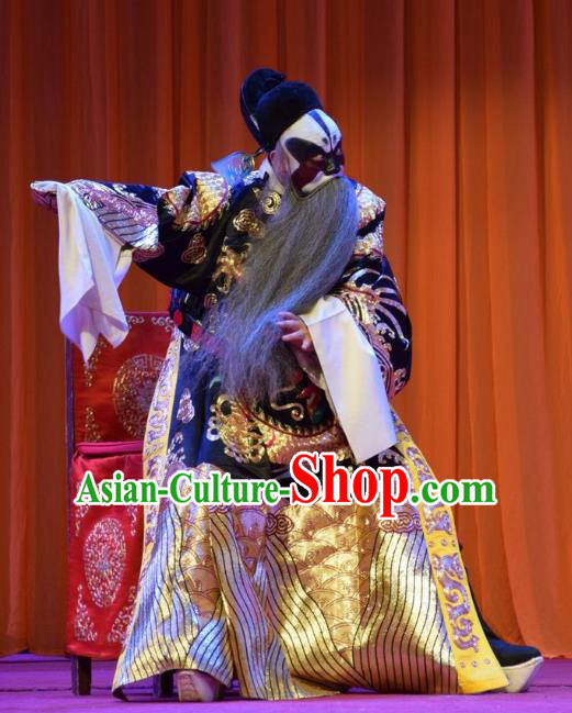 Han Yang Court Chinese Shanxi Opera Duke Xu Yanzhao Apparels Costumes and Headpieces Traditional Jin Opera Elderly Male Garment Jing Role Clothing