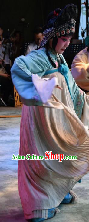 Chinese Jin Opera Village Girl Garment Costumes and Headdress Han Yang Court Traditional Shanxi Opera Young Lady Dress Xiaodan Apparels