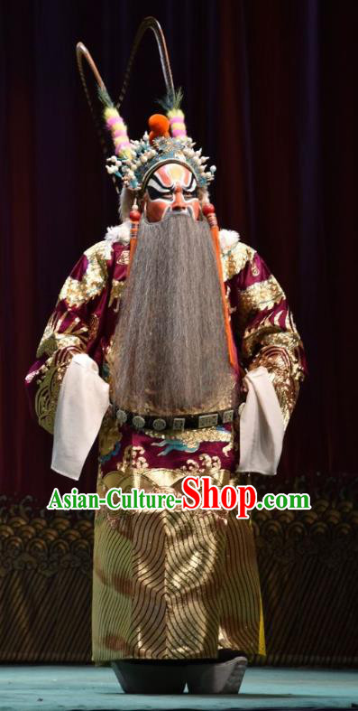 Jin Sha Tan Chinese Shanxi Opera Jing Role Apparels Costumes and Headpieces Traditional Jin Opera Painted Role Garment King Clothing