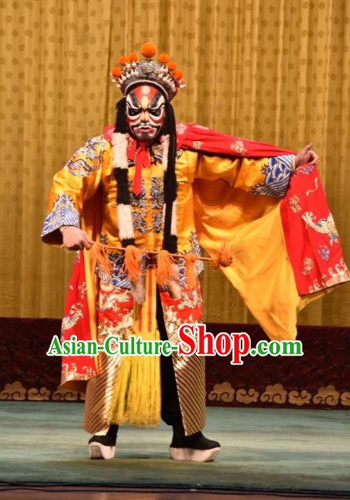 Jin Sha Tan Chinese Shanxi Opera King Apparels Costumes and Headpieces Traditional Jin Opera Jing Role Garment Lord Clothing