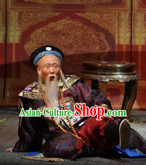 Fu Shan Jin Jing Chinese Shanxi Opera Laosheng Apparels Costumes and Headpieces Traditional Jin Opera Elderly Male Garment Qing Dynasty Official Clothing