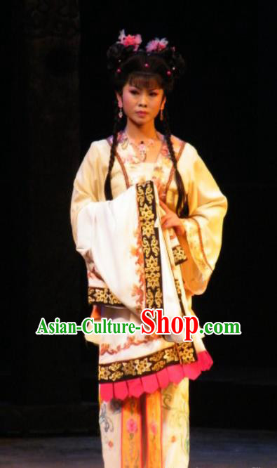 Chinese Jin Opera Maidservant Garment Costumes and Headdress Wu Zetian Traditional Shanxi Opera Servant Girl Dress Young Lady Apparels