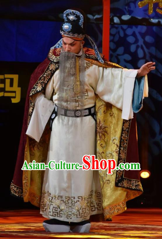 Wu Zetian and Di Renjie Chinese Shanxi Opera Elderly Male Apparels Costumes and Headpieces Traditional Jin Opera Official Garment Tang Dynasty Minister Clothing