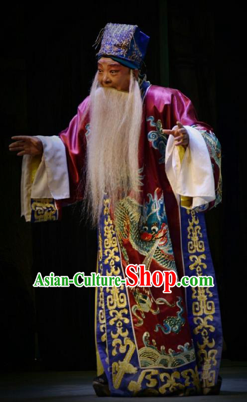 Chinese Shanxi Opera Duke Apparels Costumes and Headpieces Traditional Jin Opera Lord Xu Da Garment Elderly Male Clothing