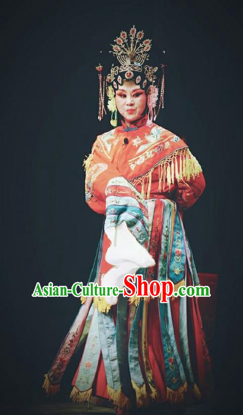 Chinese Jin Opera Royal Empress Garment Costumes and Headdress Traditional Shanxi Opera Court Woman Red Dress Queen Ma Luanying Apparels