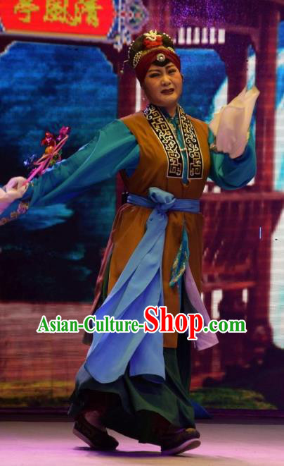 Chinese Jin Opera Dame Zhang Garment Costumes and Headdress Breeze Pavilion Traditional Shanxi Opera Elderly Female Dress Country Woman Apparels