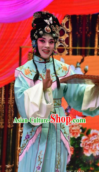 Chinese Jin Opera Xiaodan Garment Costumes and Headdress Palm Civet for Prince Traditional Shanxi Opera Young Lady Dress Court Maid Kou Zhu Apparels