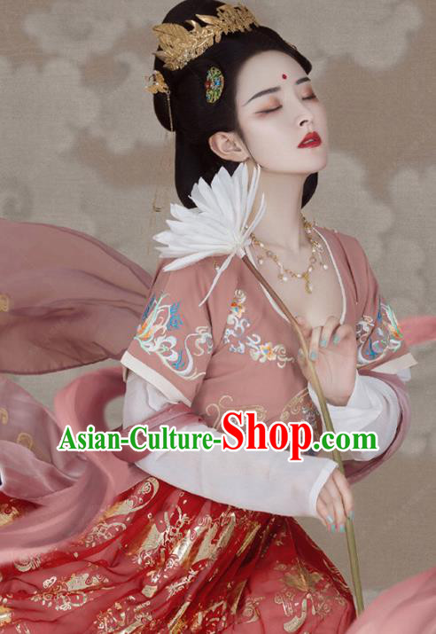 Chinese Tang Dynasty Palace Princess Historical Costumes Traditional Dunhuang Flying Apsaras Apparels Ancient Goddess Hanfu Dress and Headdress Complete Set