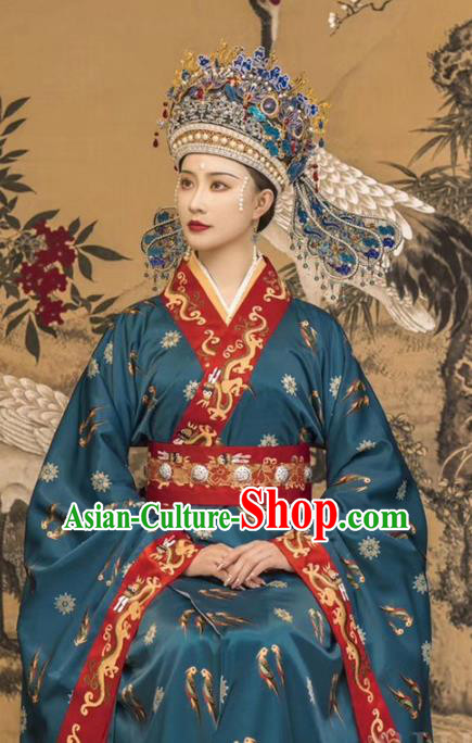 Chinese Song Dynasty Imperial Empress Historical Costumes Traditional Court Apparels Ancient Royal Queen Hanfu Dress and Headdress Complete Set