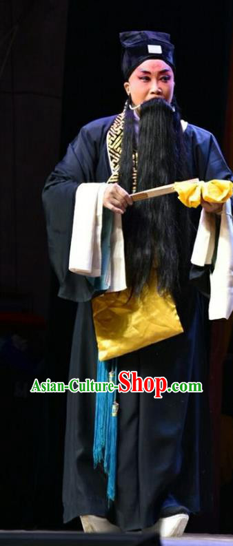 Fifteen Strings of Cash Chinese Shanxi Opera Laosheng Kuang Zhong Apparels Costumes and Headpieces Traditional Jin Opera Elderly Male Garment Soothsayer Clothing