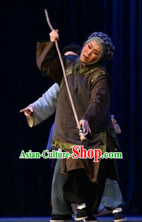 Chinese Jin Opera Country Woman Garment Costumes and Headdress Da Qing Yu Shi Traditional Shanxi Opera Laodan Dress Elderly Dame Apparels