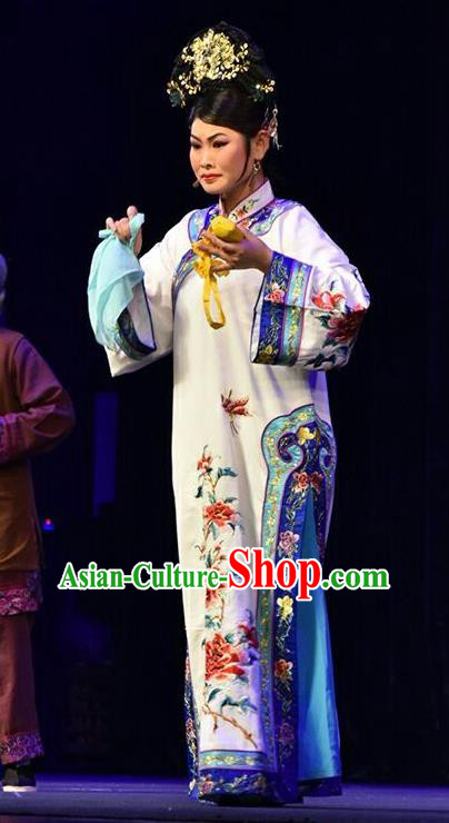 Chinese Jin Opera Qing Dynasty Woman Garment Costumes and Headdress Da Qing Yu Shi Traditional Shanxi Opera Hua Tan Dress Young Mistress Apparels