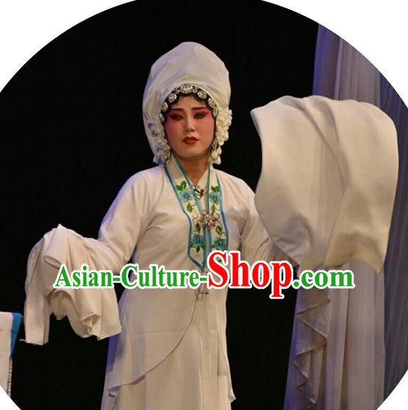 Chinese Jin Opera Distress Maiden Garment Costumes and Headdress Double Butterfly Traditional Shanxi Opera Young Female Dress Actress Zhu Yingtai Apparels
