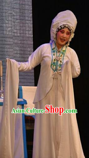 Chinese Jin Opera Distress Maiden Garment Costumes and Headdress Double Butterfly Traditional Shanxi Opera Young Female Dress Actress Zhu Yingtai Apparels