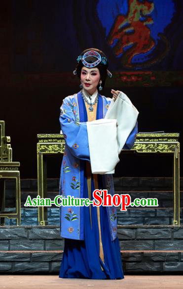 Chinese Jin Opera Mistress Garment Costumes and Headdress Ba Ersi Yu Shi Traditional Shanxi Opera Dame Dress Apparels