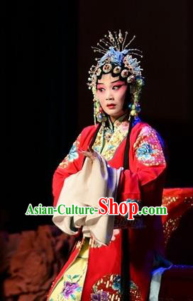 Chinese Jin Opera Actress Garment Costumes and Headdress Fu Gui Tu Traditional Shanxi Opera Hua Tan Red Dress Diva Yin Bilian Apparels