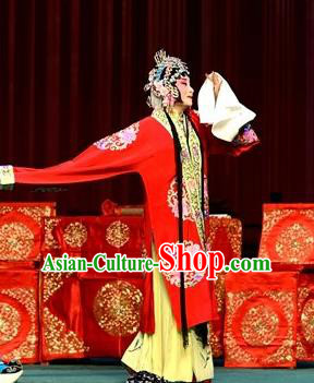 Chinese Jin Opera Actress Garment Costumes and Headdress Fu Gui Tu Traditional Shanxi Opera Hua Tan Red Dress Diva Yin Bilian Apparels