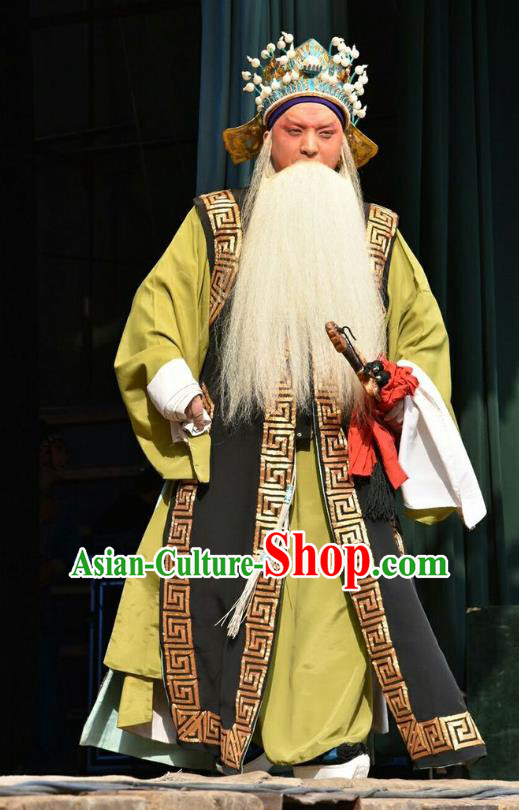 Chinese Shanxi Opera Laosheng Apparels Costumes and Headpieces Traditional Jin Opera Elderly Male Garment Chancellor Tian Ying Clothing
