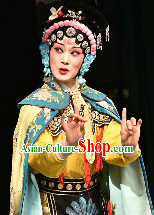 Chinese Jin Opera Female General Zhong Wuyan Garment Costumes and Headdress Sacrifice Traditional Shanxi Opera Martial Woman Apparels Queen Dress
