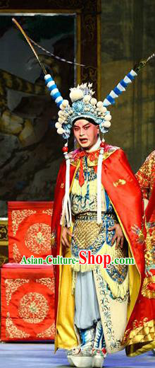 San Guan Dian Shuai Chinese Shanxi Opera Martial Male Yang Zongbao Apparels Costumes and Headpieces Traditional Jin Opera Young Man Garment Warrior Clothing