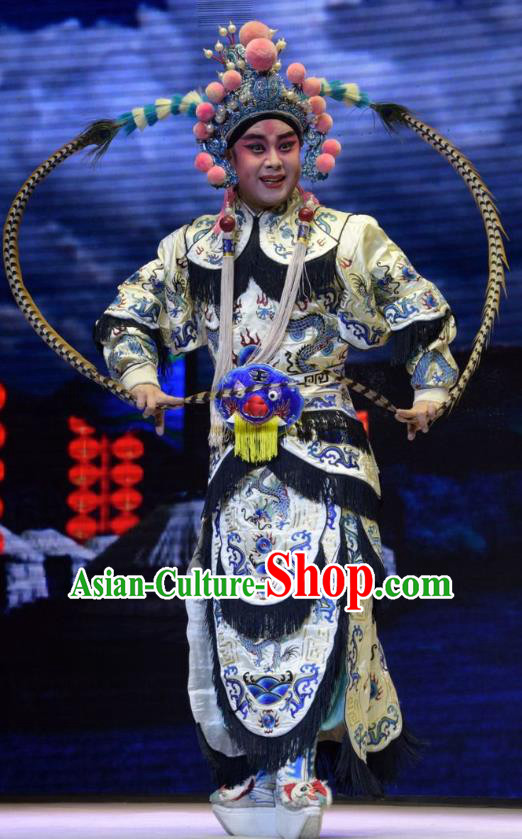 San Guan Dian Shuai Chinese Shanxi Opera Wusheng Apparels Costumes and Headpieces Traditional Jin Opera Martial Male Garment Warrior Yang Zongbao Clothing