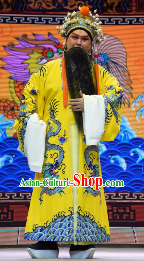 San Guan Dian Shuai Chinese Shanxi Opera Elderly Male Apparels Costumes and Headpieces Traditional Jin Opera Lord Garment Royal Highness Clothing