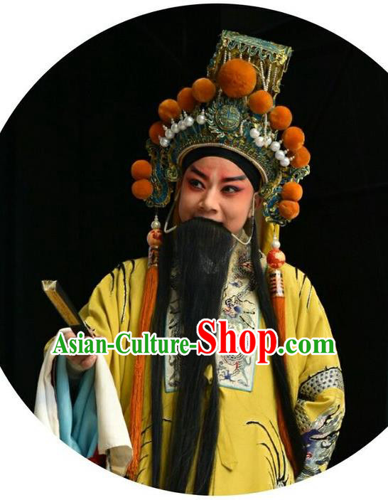 Chinese Shanxi Opera Qi King Apparels Costumes and Headpieces Traditional Jin Opera Elderly Male Garment Monarch Clothing