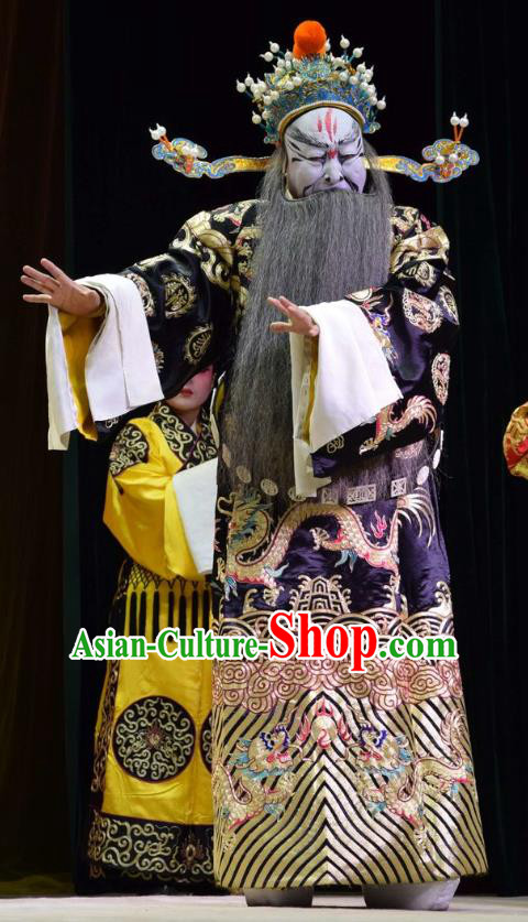 Xia He Dong Chinese Shanxi Opera Treacherous Official Ouyang Fang Apparels Costumes and Headpieces Traditional Jin Opera Jing Role Garment Prime Minister Clothing