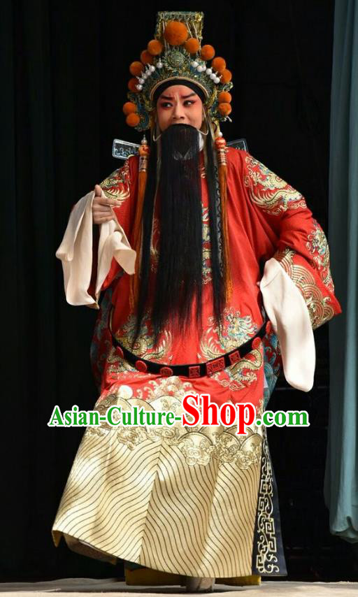 Chinese Shanxi Opera Lord Qi Xuan Apparels Costumes and Headpieces Traditional Jin Opera Monarch Garment King Clothing