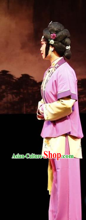Chinese Jin Opera Village Female Garment Costumes and Headdress Lan Ke Mountain Traditional Shanxi Opera Country Woman Dress Apparels