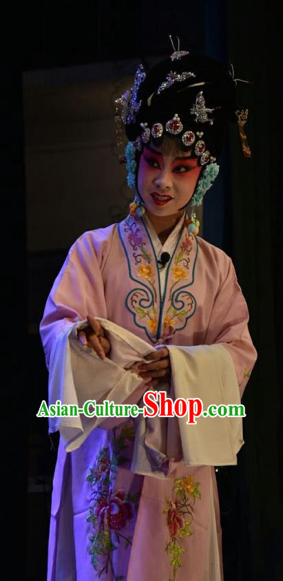 Chinese Jin Opera Young Mistress Garment Costumes and Headdress Red Book Sword Traditional Shanxi Opera Hua Tan Apparels Actress Xu Yueniang Dress